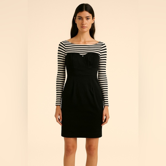 BCBG MAXAZRIA Black White Striped Dress Size 0 - Picture 1 of 12